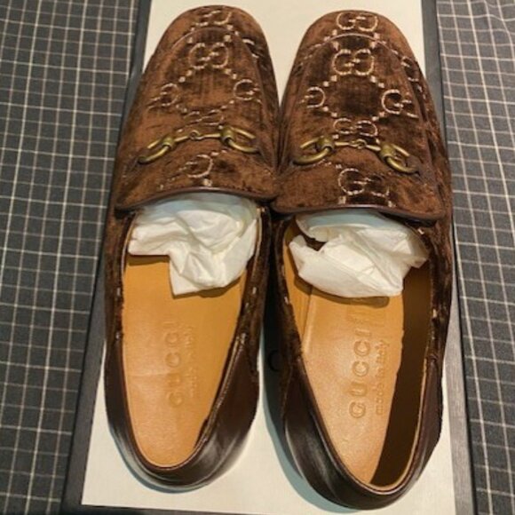 Gucci Quentin Brown Velvet GG Horsebit Loafers Size 7.5 - Picture 5 of 7